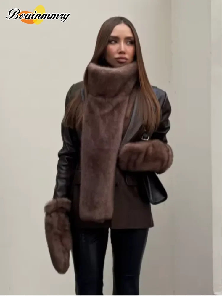 Women Solid Faux Fur Vest Crop Top Fashion Turtleneck Fluffy Short Tank Tops 2025 Winter Female Elegant Sleeveless Jacket Coat - Matrix Studios