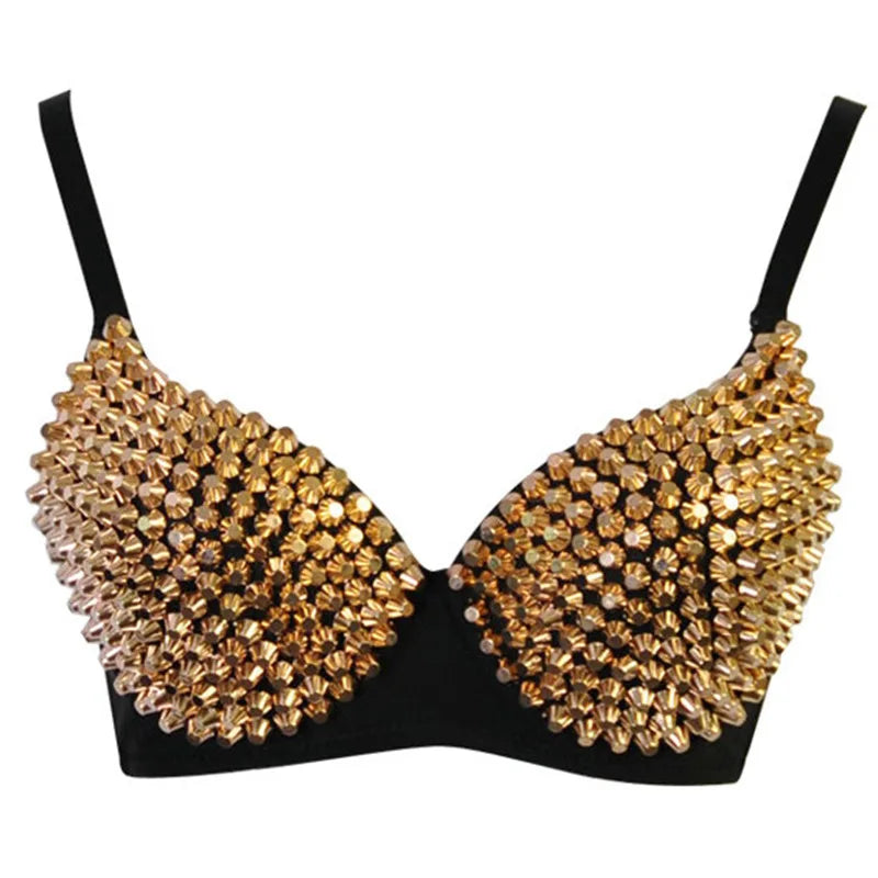 Silver Rivets Punk Rave Bralette Lingerie Gothic Bra Top Sexy Push Up Brassiere Nightclub Party Bar Fashion Hot Bras For Women - Matrix Studios