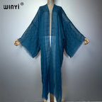 WINYI Monochrome Fashion Cardigan Middle East Abaya Dubai Luxury Holiday Party Dress Muslim Woman Fashion Open Front Caftan - Matrix-studios.com