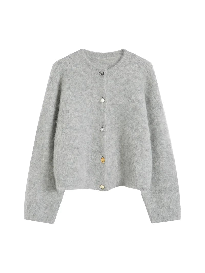 SuyaDream, Women Cardigans, 78%Alpaca, O Neck, Single breasted Solid Sweaters, 2025 Fall Winter Warm Jackets, White, Grey, Pink - Matrix Studios