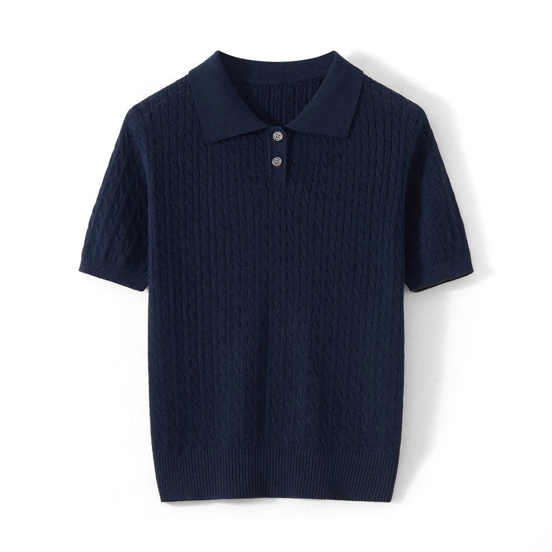 Summer 100% Cotton Women's T-Shirt Casual Solid Color Knitted Pullover Short Sleeved Fit POLO Collar Tees Pull Solid Color Tops - Matrix-studios.com