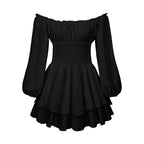Women's Loose Playsuits Puff Long Sleeve Square Neck Ruffle Short Romper Dress Spring Fall Casual Elegant Overalls - Matrix Studios