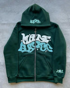 Zipper hooded sweatshirt with retro American letters suitable for men and women wearing Y2K jacket autumn/winter cardigan - Matrix Studios