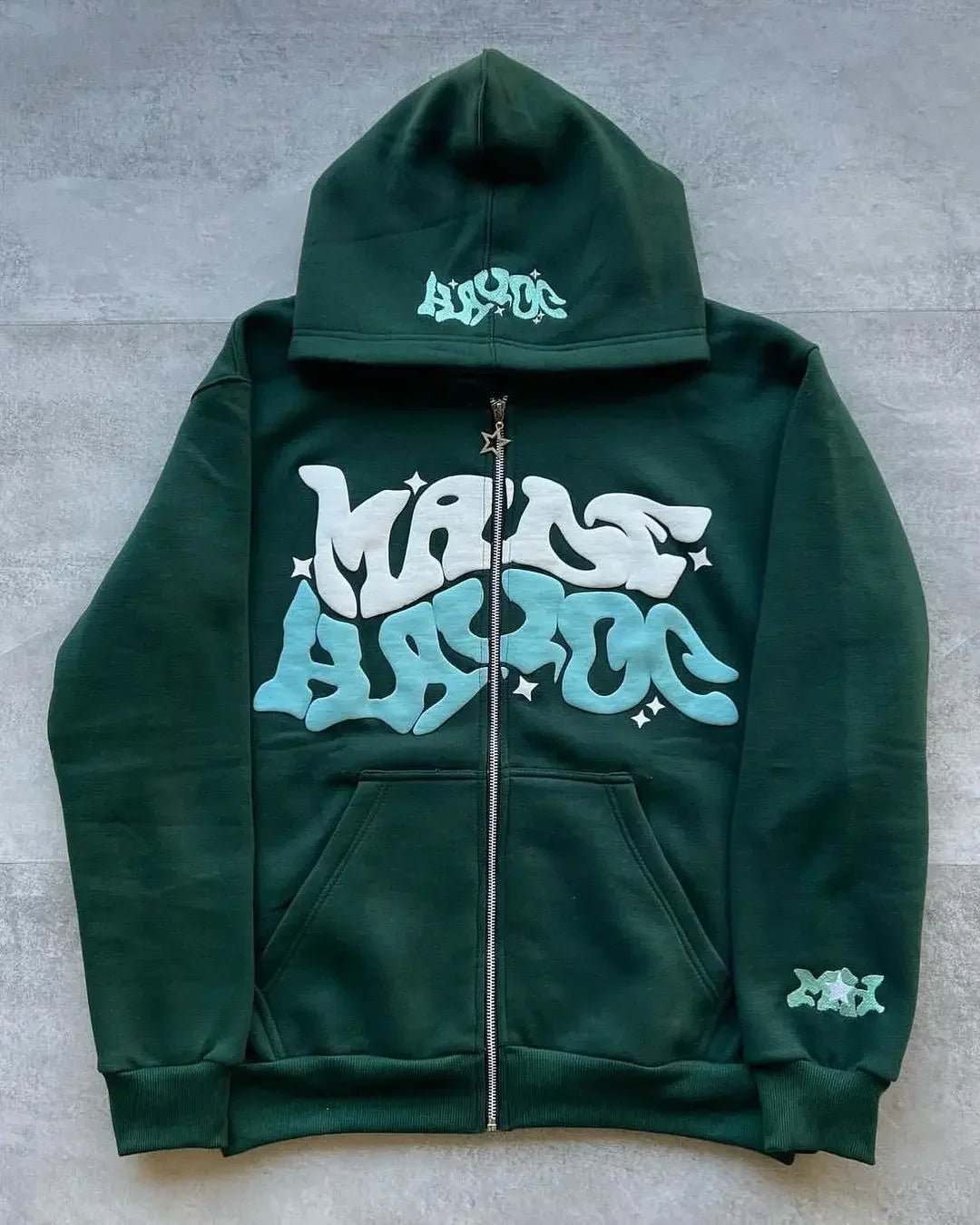 Zipper hooded sweatshirt with retro American letters suitable for men and women wearing Y2K jacket autumn/winter cardigan - Matrix Studios