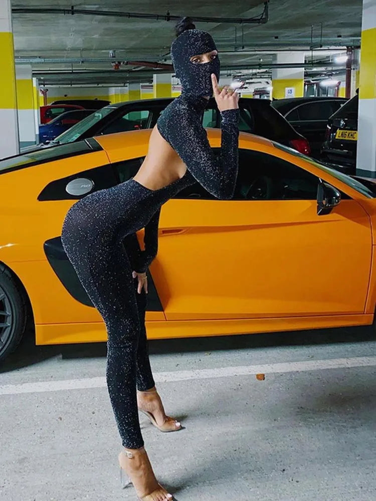 Women's Black Long Sleeve Backless Bodycon Jumpsuit Streetwear Romper Playsuit Solid Color Autumn Winter Fashion 2025 - Matrix Studios