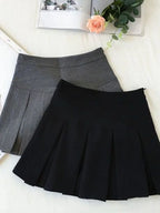 ZOKI Vintage Gray Pleated Skirt Women Kawaii High Waist Mini Skirts Korean Fashion School Uniform Harajuku Streetwear Spring - Matrix-studios.com