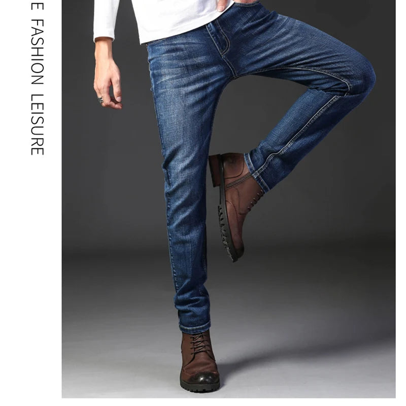 Men's New Korean Version Is Soft And Comfortable Stretch Regular Fit Jeans Fashion Casual Cotton Business Black  Denim Pants - Matrix Studios