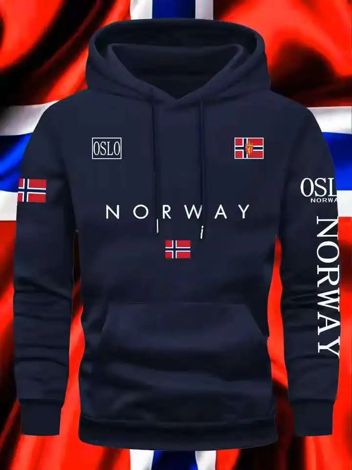 NORWAY printing Autumn winter models Men's Fleece windproof Warm Cotton Oversized Hoodie Outdoor Commuter Men's High Elastic top - Matrix Studios