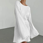 New sexy Backless Round Collar Cover-Ups Solid Color Knit Beachwear Stylish Horn Sleeve Beach suit Female Holiday wrap Dress - Matrix Studios