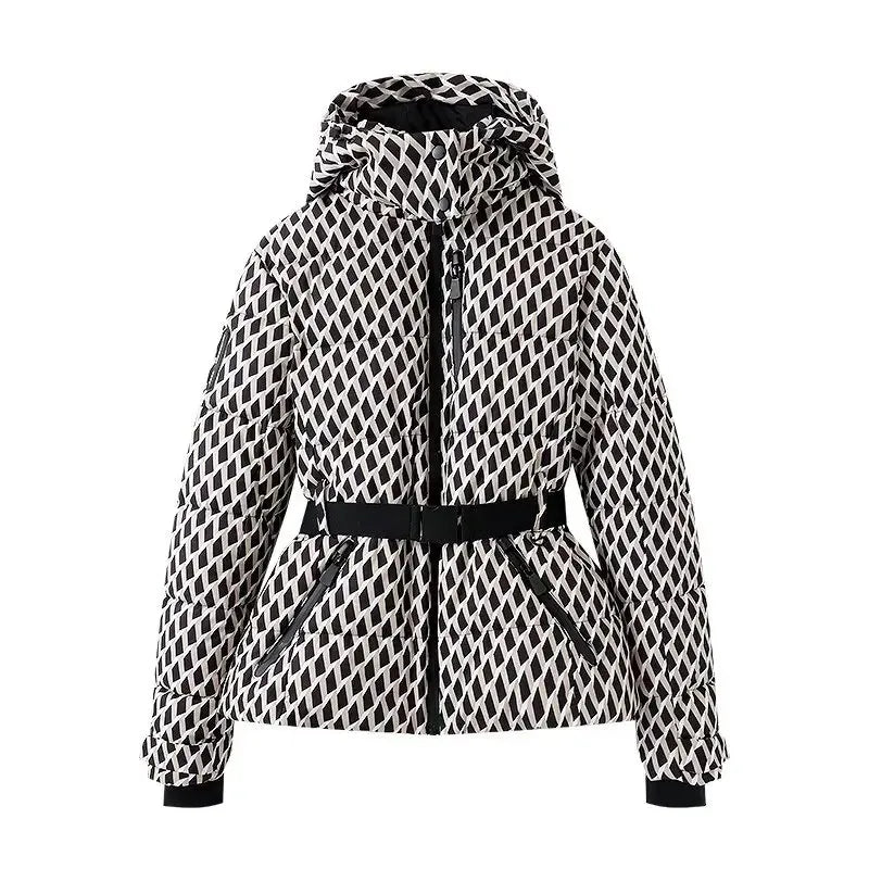 Women's Winter Hooded High Waist Padded Sport Parkas Coats with Belt Female Elegant Thick Warm Pockets Windproof Skiing Jackets - Matrix-studios.com