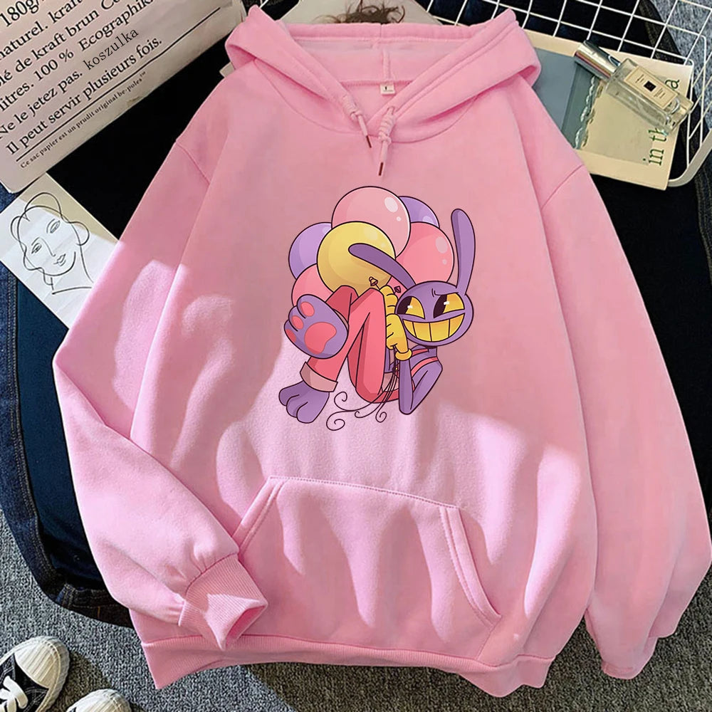 Digital Circus Jax Hoodie Fashion Women Aesthetic Graphic Kawaii Rabbit Hug Balloons Hoodies Unisex Cartoon Pullover Sweatshirts - Matrix Studios