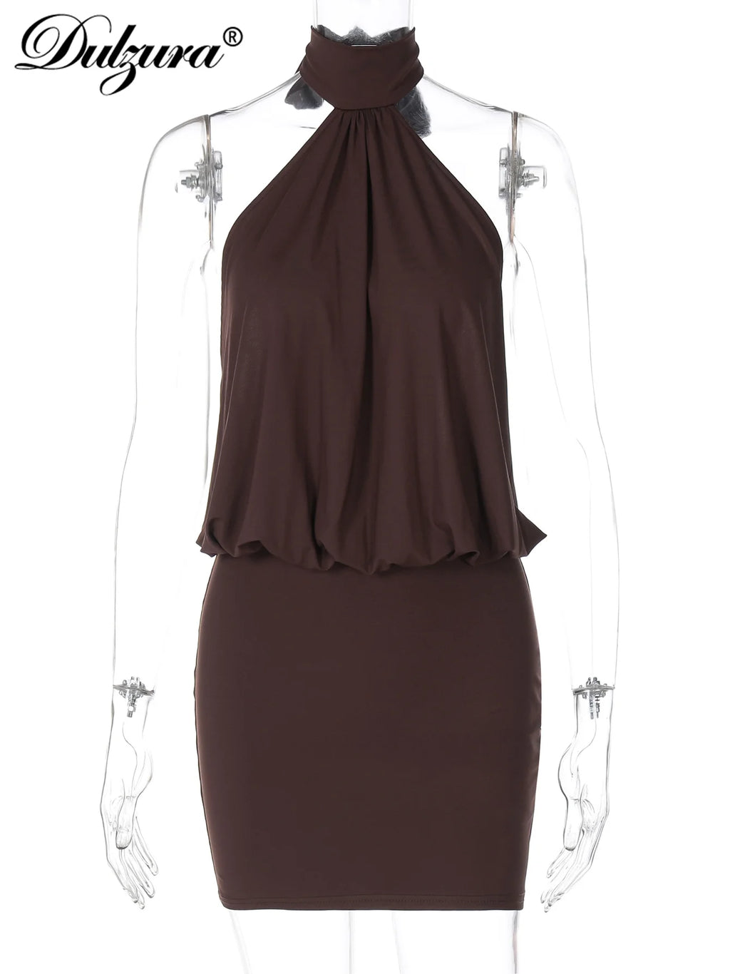 Dulzura Summer Fashion Sexy Halter Sleeveless Lace Up Backless Bodycon Mini Dress Women'S Solid Elegant Party Club Street Outfit - Matrix-studios.com