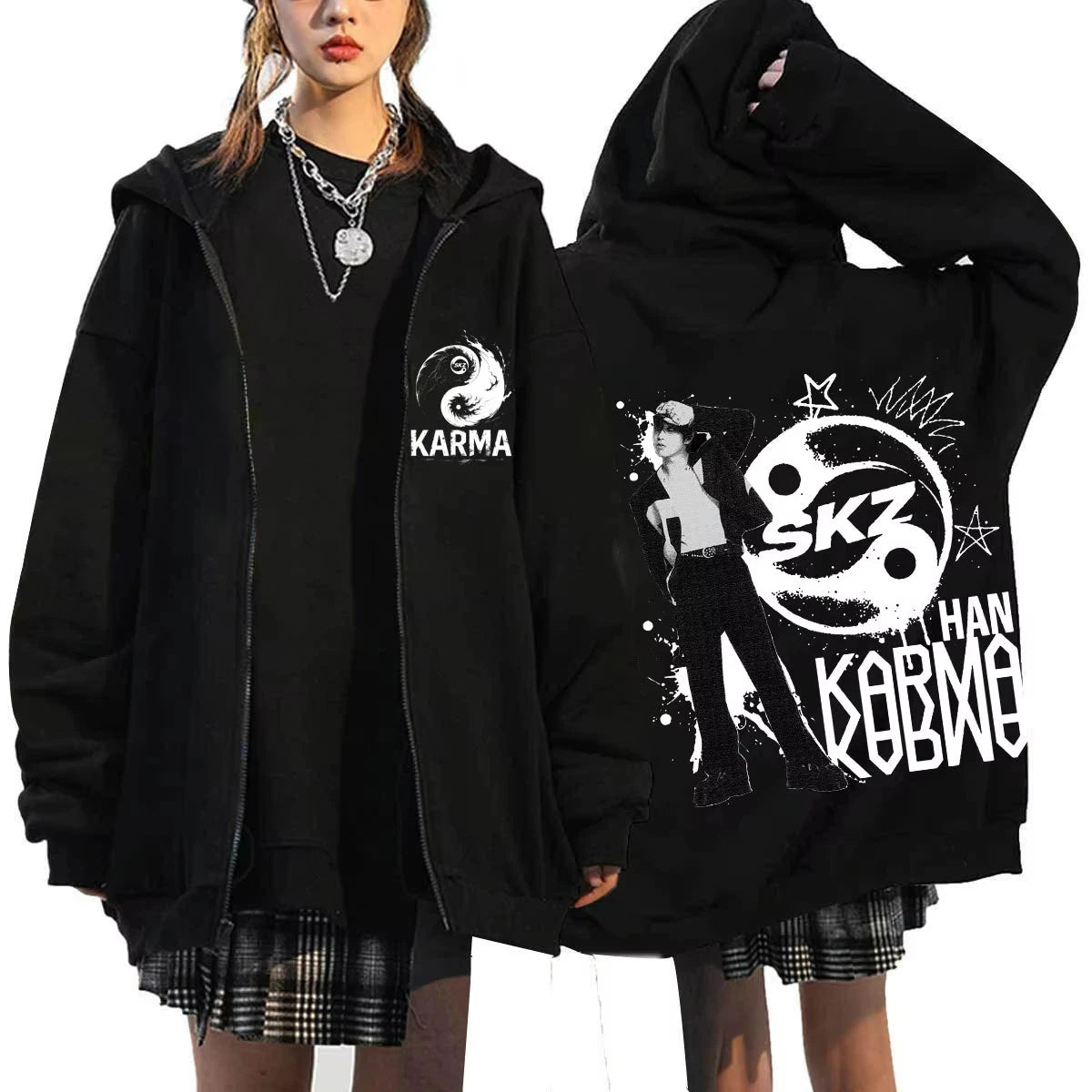 KPOP The 4th Album KARMA FELIX HAN BANGCHAN CHANGBIN HYUNJIN SEUNGMIN LEE KNOW Zip Up Women/Men Hoodie Sweatshirt Couple Clothes - Matrix Studios
