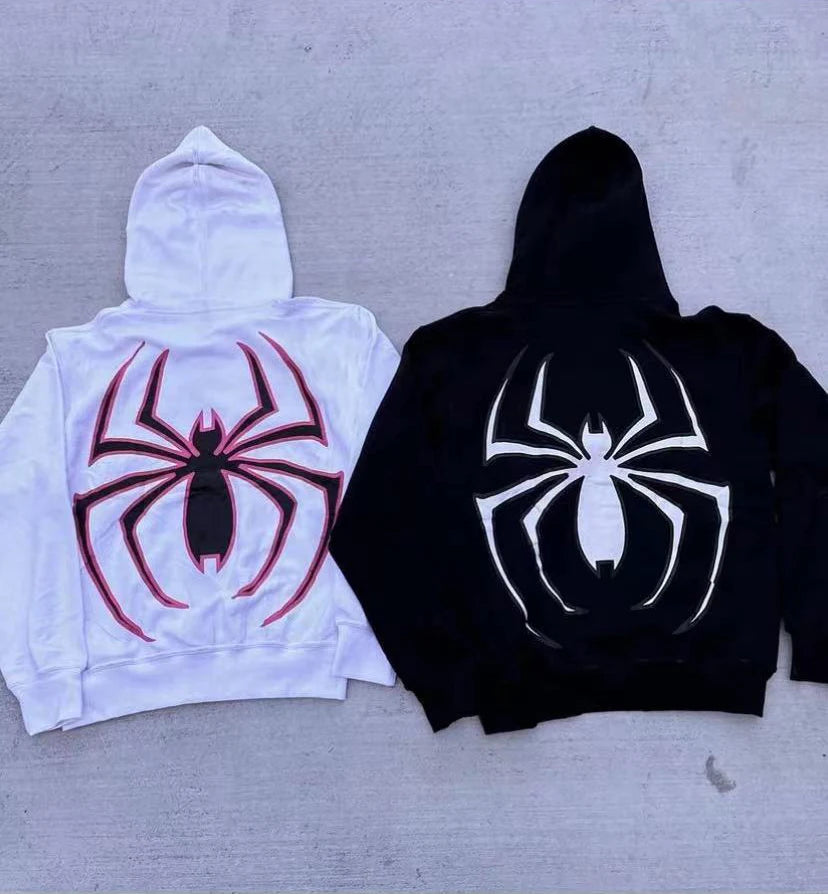 Harajuku Fashion Y2K Oversized Coat Personality Spider Print Women's Hoodie Autumn And Winter Punk Full Zip Up Hoodie Tops - Matrix Studios