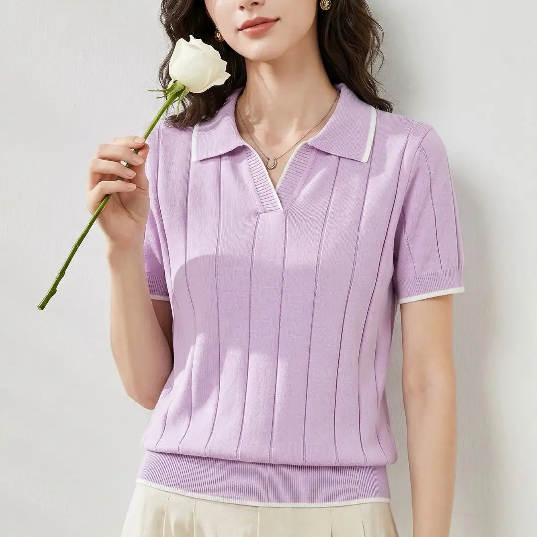 WinvyNee Summer Short Sleeve Women's Solid Polo Collar T-Shirt Casual Cotton Tops Women Clothing Y2k Elegant Knitted A1092079 - Matrix-studios.com