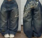 Y2K New Retro Centipede Embroidery Pattern Washed Oversized Wide-Leg Pants Street Gothic Harajuku Floor Pants For Men and Women - Matrix Studios