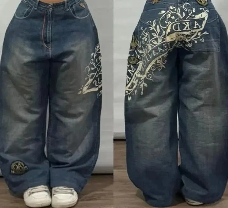 Y2K New Retro Centipede Embroidery Pattern Washed Oversized Wide-Leg Pants Street Gothic Harajuku Floor Pants For Men and Women - Matrix Studios