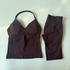 2 Pieces Set Yoga Leggings Set Women Backless Tank Tops High Waist Scrunch Gym Suit Fitness Clothes Outfit Yoga Set - Matrix-studios.com