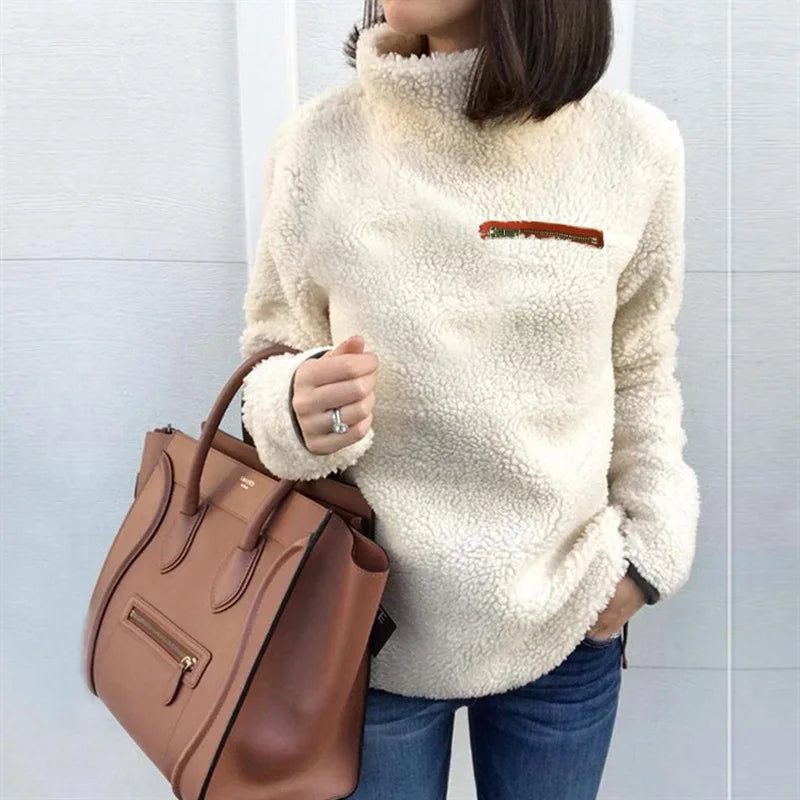 Winter Super Soft and Comfortable Solid Color Turtleneck Pullover Women's Sweater Fashion Zipper Sexy Top Ladies Hipster Clothes - Matrix Studios