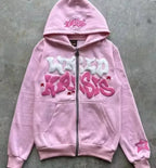 Zipper hooded sweatshirt with retro American letters suitable for men and women wearing Y2K jacket autumn/winter cardigan - Matrix Studios