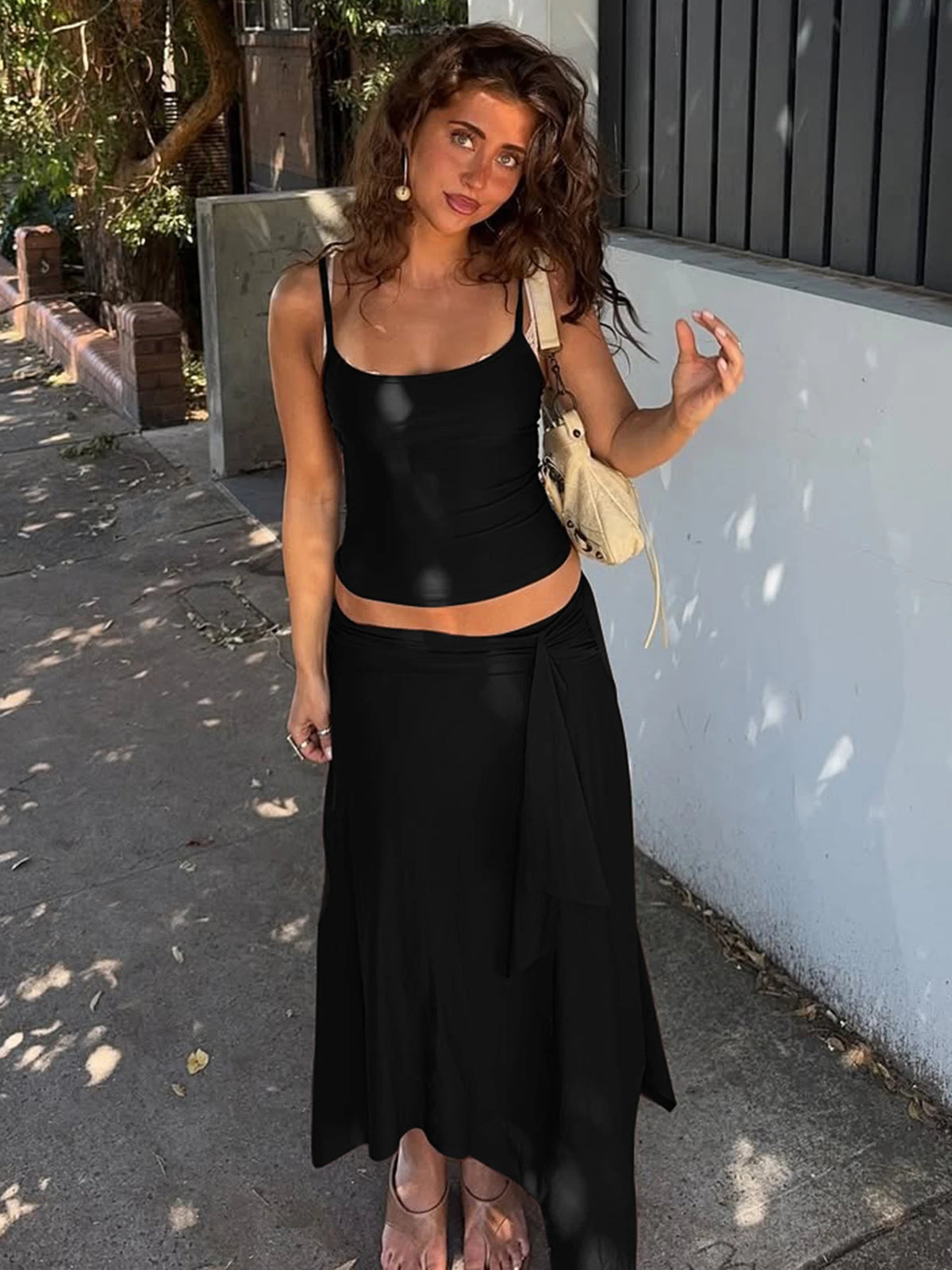 Hugcitar Fashion 2 Pcs Sest Solid Slips Sexy Slim Crop Camis Top Irregular Midi Skirt Women Clothes Beach Vacation Party Outfits - Matrix-studios.com