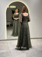 Mina Customized Beads Women's Elegant Dresses for Special Occasions Sequin Square Collar Arabic Evening Dress Luxury Party Dress - Matrix Studios