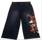 Y2K New Retro Centipede Embroidery Pattern Washed Oversized Wide-Leg Pants Street Gothic Harajuku Floor Pants For Men and Women - Matrix Studios