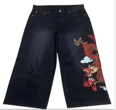 Y2K New Retro Centipede Embroidery Pattern Washed Oversized Wide-Leg Pants Street Gothic Harajuku Floor Pants For Men and Women - Matrix Studios
