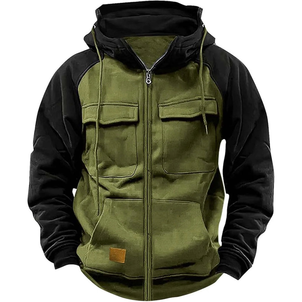 Autumn Winter Hoodies Men Zipper Patchwork Warm Fleece Sweatshirts Multi Pockets Male Fashion Hooded Jacket Thick Outdoor Hoodie - Matrix Studios