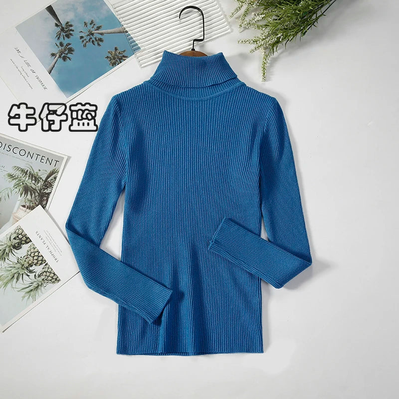 2026 Simple Women Turtleneck Sweater Winter Fashion Pullover Elastic Knit Ladies Jumper Casual Solid Black Female Basic Tops - Matrix Studios