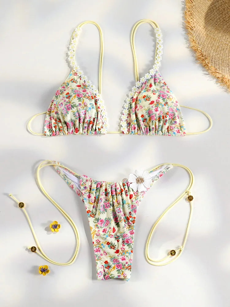 Sexy Triangle Mini Bikini Sets Micro Thongs Swimsuit Women Bathing Suit Biquini Bandage Beachwear Print Swimwear Thong Bikini - Matrix-studios.com