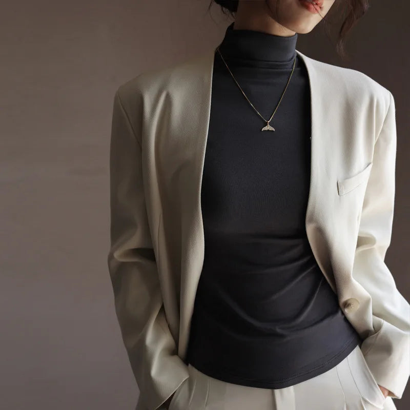 Women's Solid Innerwear Pullovers Sweaters Autumn Winter Casual Long Sleeve Bottoming Tops High Quality Half-High Collar Jumpers - Matrix Studios
