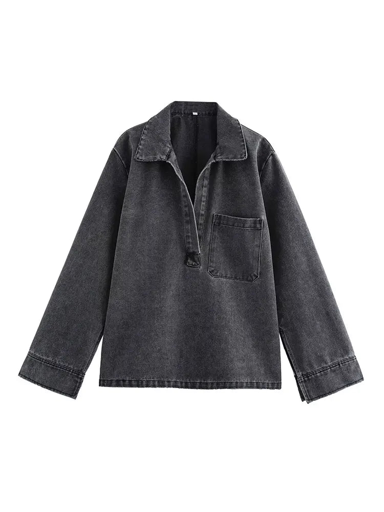 2024 Autumn Jeans Sets Women Turn-down Collar Casual Top Fashion High Waist Streetwear Female Denim Pant Two Piece Set - Matrix-studios.com