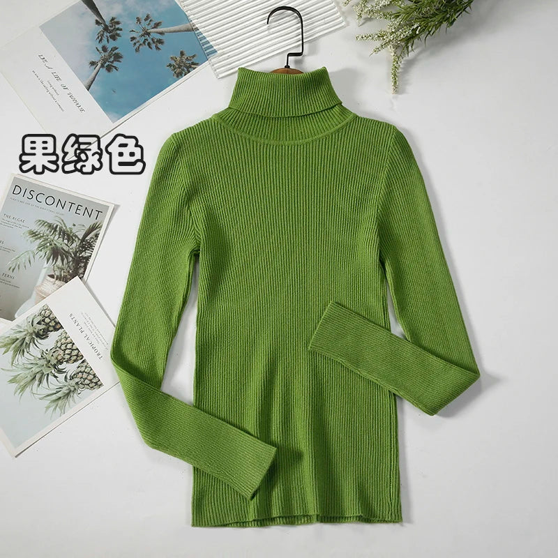 2026 Simple Women Turtleneck Sweater Winter Fashion Pullover Elastic Knit Ladies Jumper Casual Solid Black Female Basic Tops - Matrix Studios