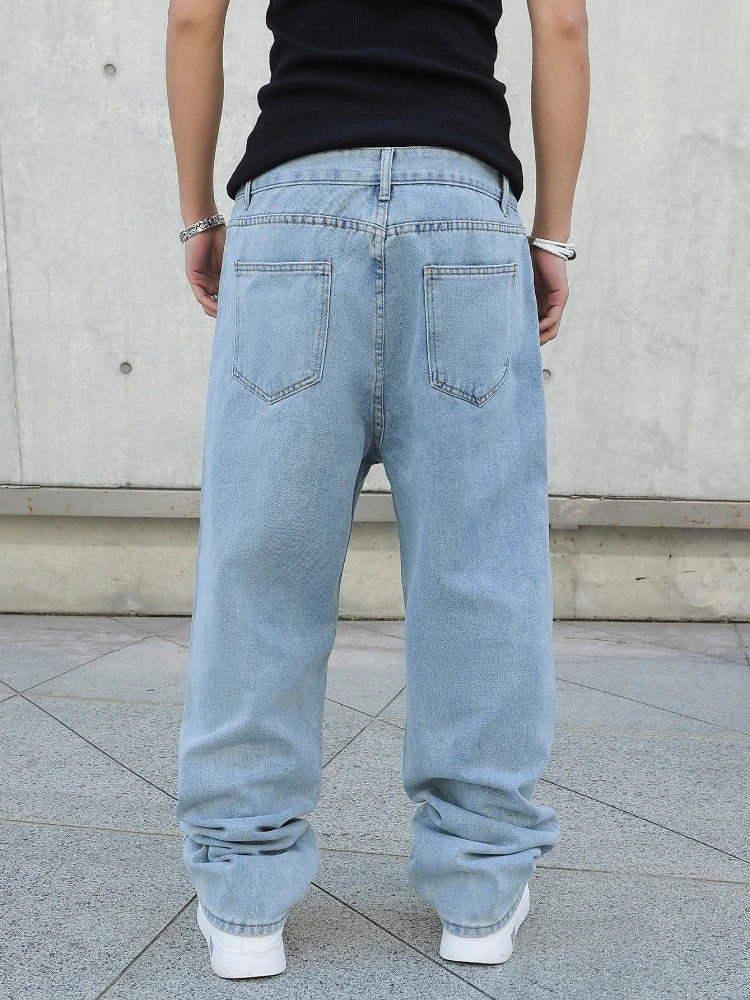 Spring Autumn Men Baggy Jeans Oversize Straight Loose Casual Denim Trousers Solid Color Streetwear Fashion Y2k Wide Leg Pants - Matrix Studios