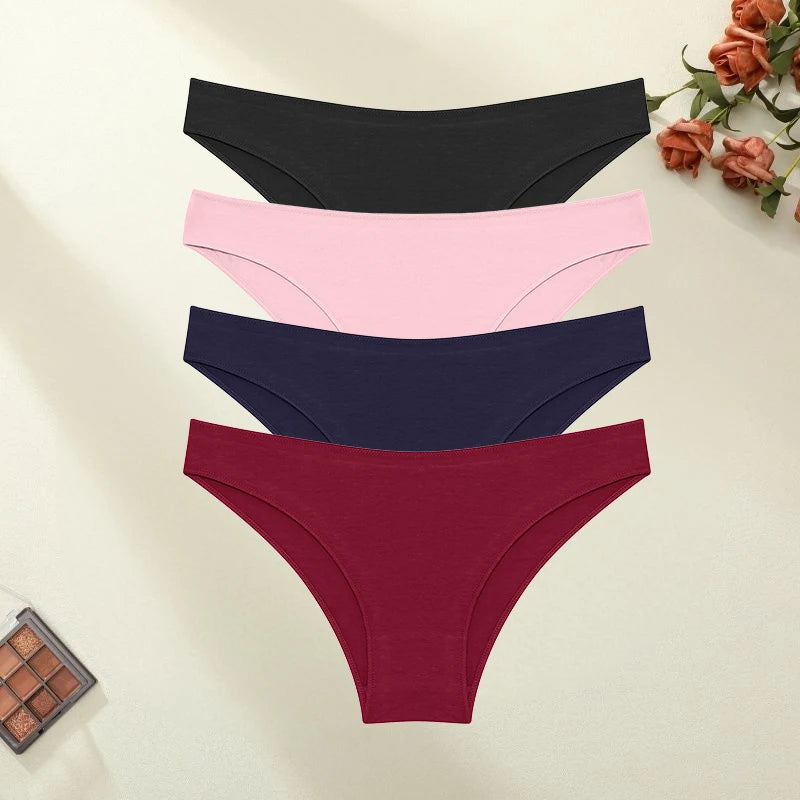 4PCS/SET Seamless Cotton Panties Women Sexy Low Waist Briefs Solid Color Breathable Female Underwear Soft  Comfortable Intimates - Matrix Studios