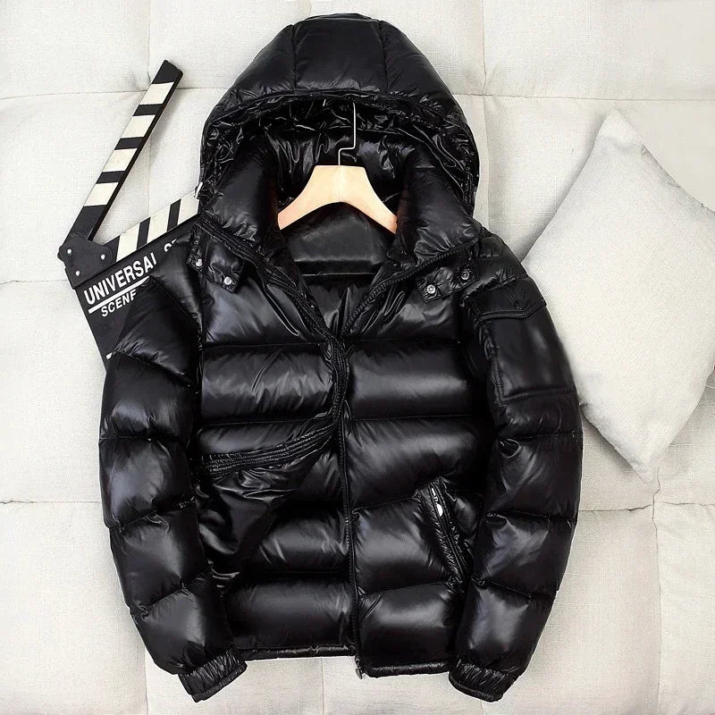 New Winter Men Shiny White Duck Down Coats Hooded Casual Puffer Jackets Quality Male Outdoor Windproof Parkas Warm Jackets 3XL - Matrix Studios