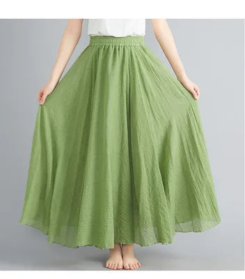 28-Color Mori Girl Literary Cotton Linen Dress Elastic Waist A-line Expansion Skirt Solid Color Ethnic Style Women Long Skirts - Matrix-studios.com