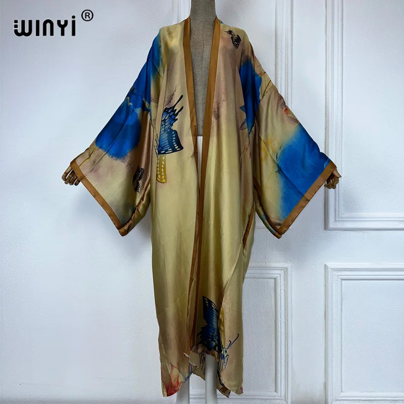 WINYI New Kimono Africa Print Dress Beach Wear Elegant Cardigan Sexy Holiday Beach Outfits for Women Vestidos Swimwear - Matrix Studios