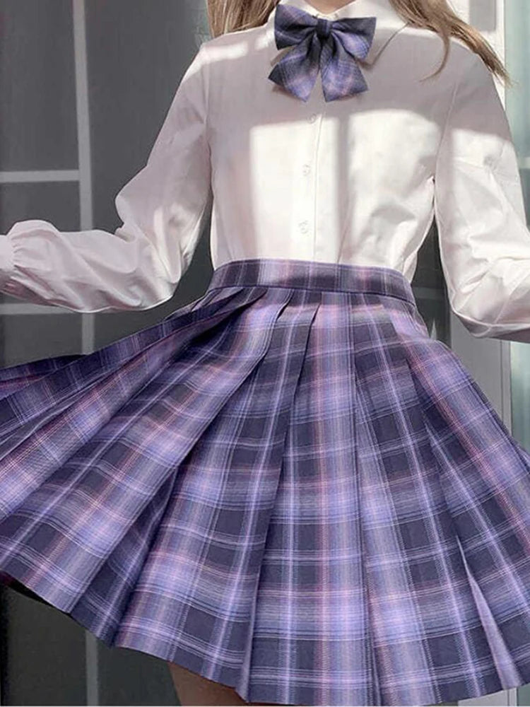 ZOKI Plaid Women Pleated Skirt Bow Knot Summer High Waist Preppy Girls Dance Mini Skirt Cute A Line Harajuku Sexy Japan Faldas - Matrix-studios.com