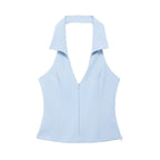 Women Summer 2 Piece Set High Waist Back Pocket Mini Skirts Shorts Sexy V-Neck Sleeveless Backless Suspender Zipper Top - Matrix-studios.com