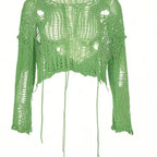 Y2k Cropped Hole Sweater Sexy Gyaru Hollow Out Knit Pullovers Goth Korean Long Sleeve Jumper Summer Fashion Sheer Knitwears Tops - Matrix Studios