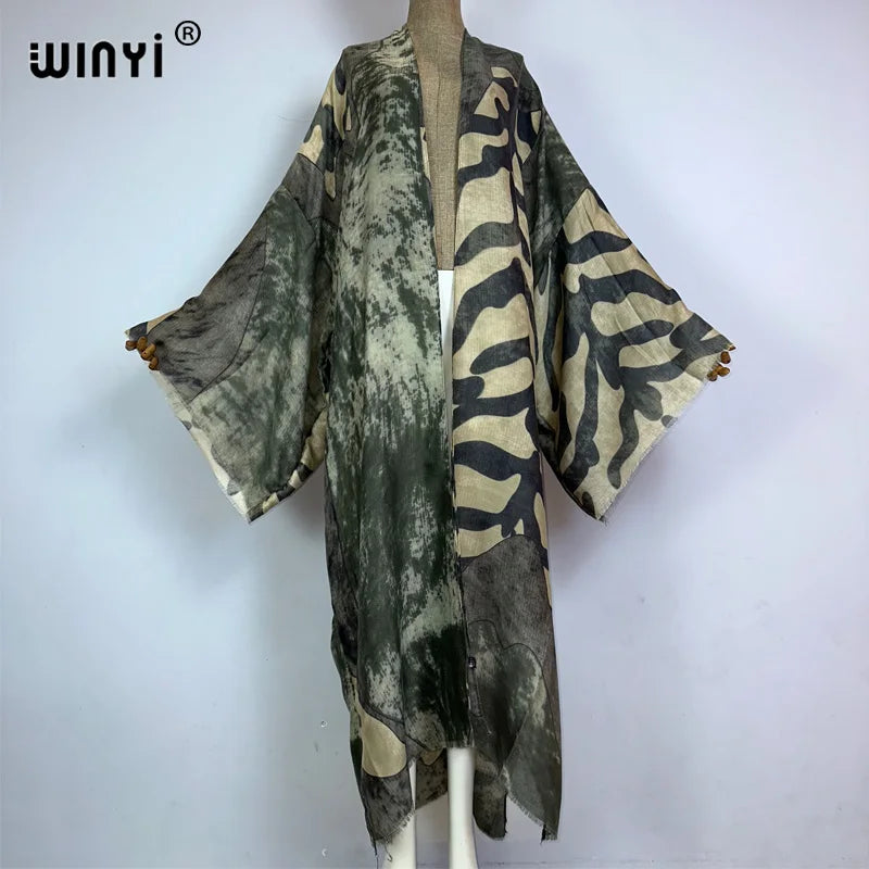 WINYI Kimono Africa Boho Print Caftans Beach Swimwear 2023 Elegant Cardigan Sexy Holiday Maxi Beach Wear Swimsuit Summer Dress - Matrix Studios