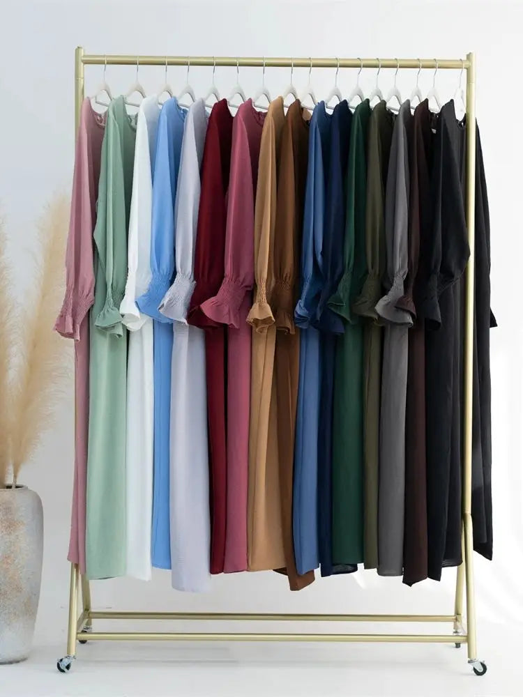 Eid Jersey Solid Modest Under Abaya Dubai 2024 Palestine Women Islamic Clothing Muslim Kaftan Inner Dresses Robe Femme Musulmane - Matrix-studios.com