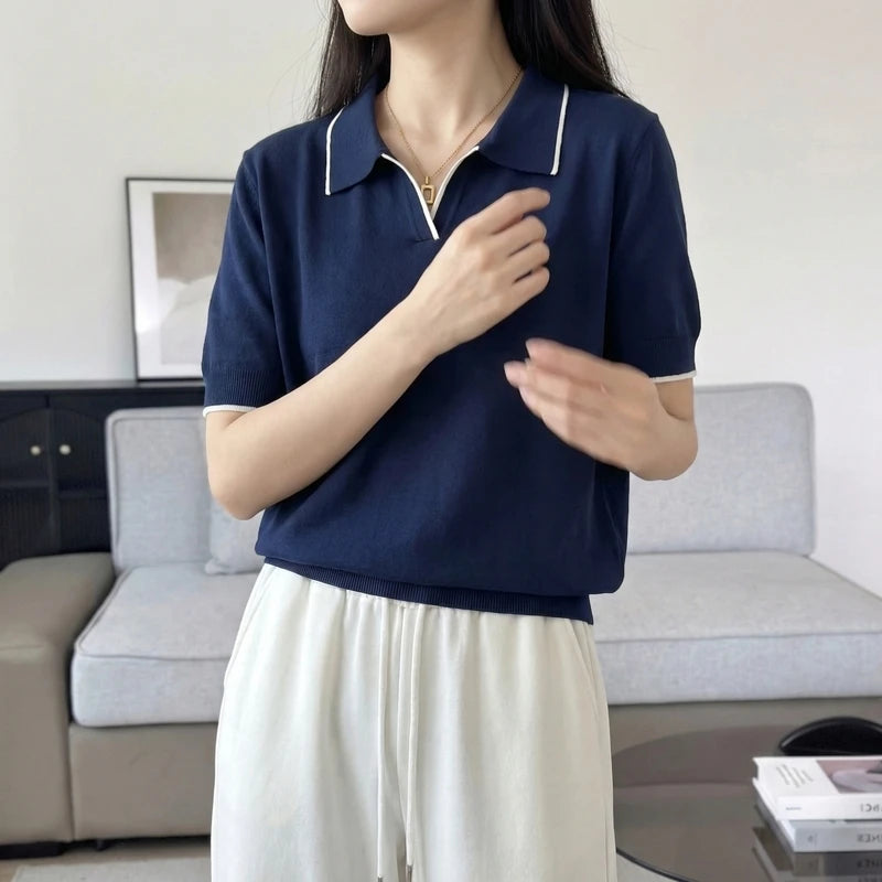 WinvyNee Women's Spring Summer Casual T-Shirt 100% Cotton Polo Neck Trim Short Sleeve Soft Lightweight Cool Daily Top ZA1002026 - Matrix-studios.com