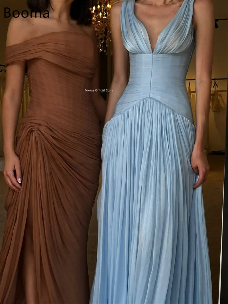 Booma A-Line Women Prom Formal Gowns for Women Pleat Evening Dress Dresses Sleeveless V-Neck Floor-Length Customized - Matrix-studios.com