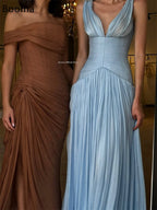 Booma A-Line Women Prom Formal Gowns for Women Pleat Evening Dress Dresses Sleeveless V-Neck Floor-Length Customized - Matrix-studios.com