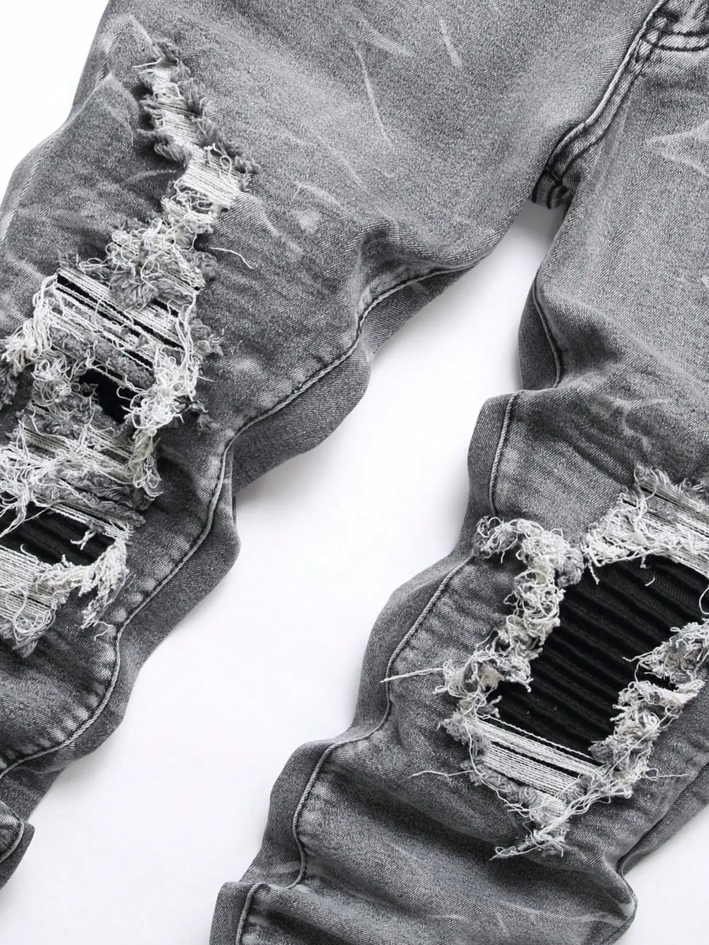 Men‘s Stretchy Denim Jeans Streetwear Tearing Patchwork Holes Ripped Denim Elastic Waist Casual Pants Slim fit Straight Trousers - Matrix Studios