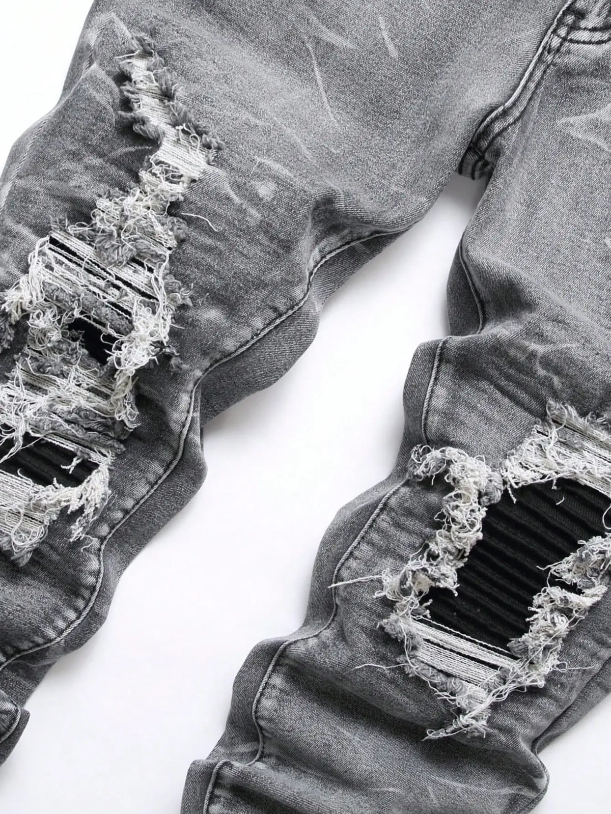 Men‘s Stretchy Denim Jeans Streetwear Tearing Patchwork Holes Ripped Denim Elastic Waist Casual Pants Slim fit Straight Trousers - Matrix Studios