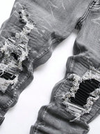 Men‘s Stretchy Denim Jeans Streetwear Tearing Patchwork Holes Ripped Denim Elastic Waist Casual Pants Slim fit Straight Trousers - Matrix Studios